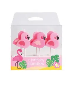 Flamingo kaarsjes 6 stuks