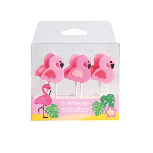 Flamingo kaarsjes 6 stuks