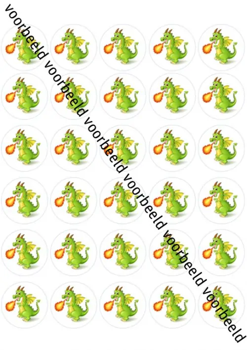 Eetbare cupcakeprint draak - 24 cupcake rondjes