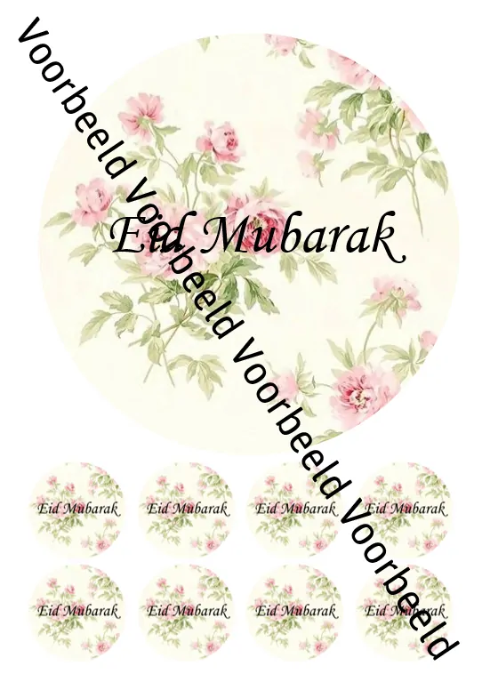 Eetbare taartprint eid mubarak 3 - 18 cm rond + 8 cupcake rondjes bij cake, bake & love 5 Eetbare taartprint eid mubarak 3 - 18 cm rond + 8 cupcake rondjes