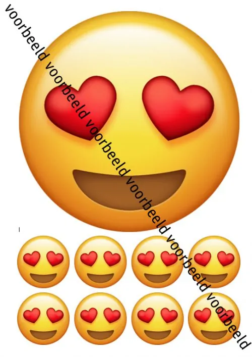 Eetbare taartprint emoji heart eyes - 18cm + 8 cupcake rondjes