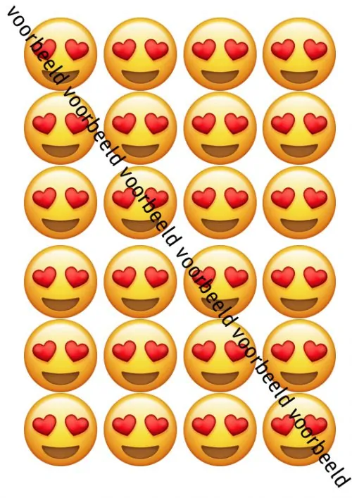 Eetbare cupcakeprint emoji heart eyes - 24 cupcake rondjes