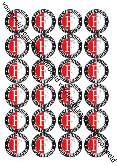 Eetbare cupcakeprint feyenoord - 24 cupcake rondjes