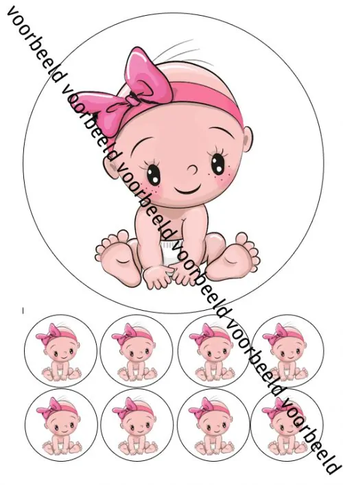 Eetbare taartprint it's a girl 2 - 18 cm rond + 8 cupcake rondjes