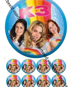 Eetbare Taartprint K3 - 18 cm rond + 8 cupcake rondjes