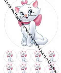 Eetbare Taartprint Marie Aristocats - 18 cm rond + 8 cupcake rondjes