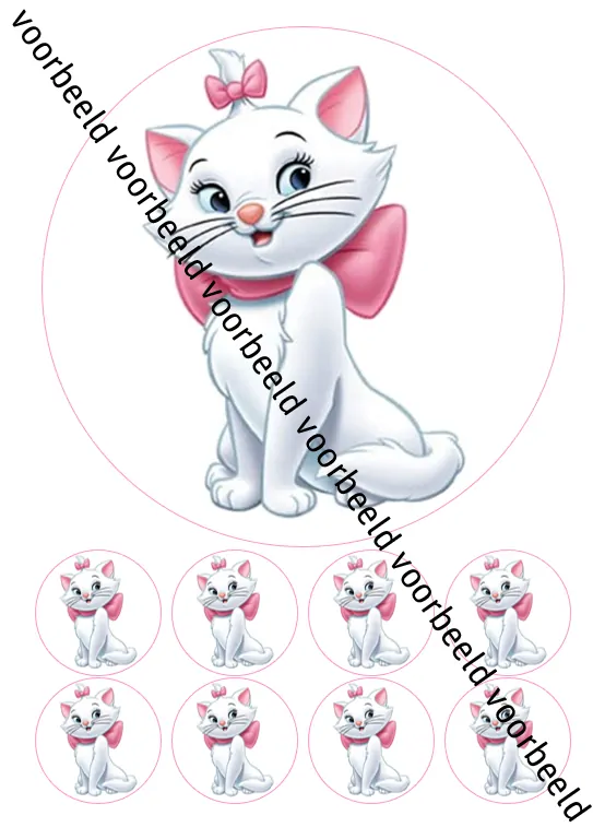 Eetbare taartprint marie aristocats - 18 cm rond + 8 cupcake rondjes bij cake, bake & love 5 Eetbare taartprint marie aristocats - 18 cm rond + 8 cupcake rondjes