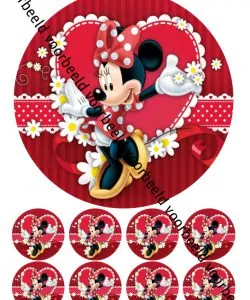Eetbare Taartprint Minnie Mouse 2 - 18 cm rond + 8 cupcake rondjes