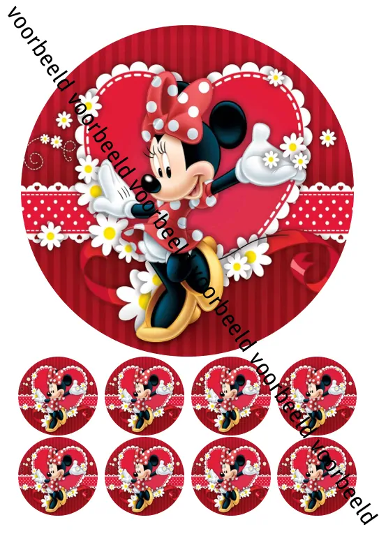 Eetbare taartprint minnie mouse 2 - 18 cm rond + 8 cupcake rondjes bij cake, bake & love 5 Eetbare taartprint minnie mouse 2 - 18 cm rond + 8 cupcake rondjes