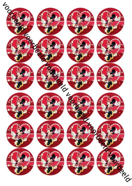 Eetbare cupcakeprint minnie mouse 2 - 24 cupcake rondjes