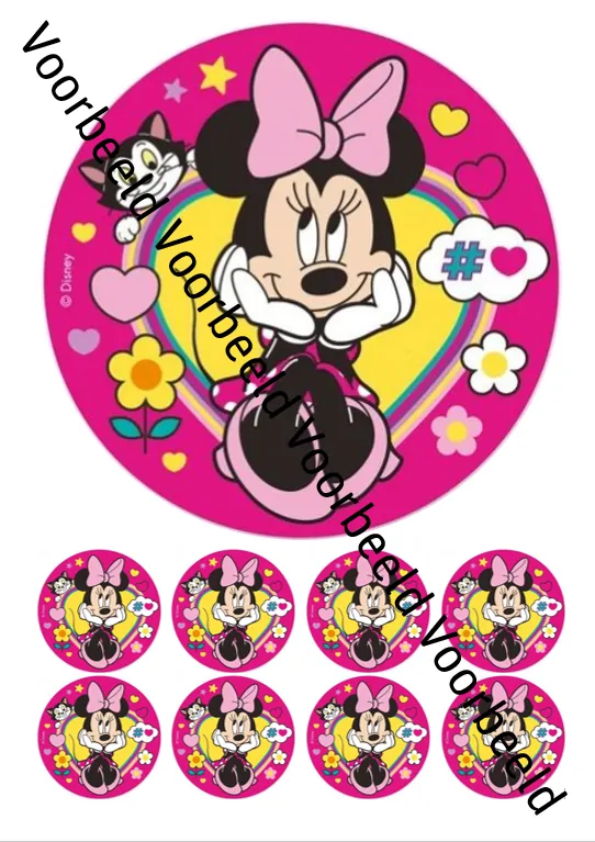 Eetbare taartprint minnie mouse 3 - 18 cm rond + 8 cupcake rondjes bij cake, bake & love 5 Eetbare taartprint minnie mouse 3 - 18 cm rond + 8 cupcake rondjes