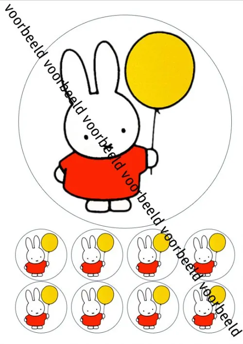 Eetbare taartprint nijntje - 18 cm rond + 8 cupcake rondjes