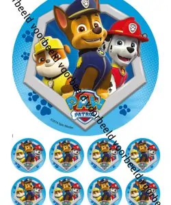 Eetbare Taartprint Paw Patrol 3 - 18 cm rond + 8 cupcake rondjes