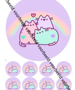 Eetbare Taartprint Pusheen 1 - 18 cm rond + 8 cupcake rondjes