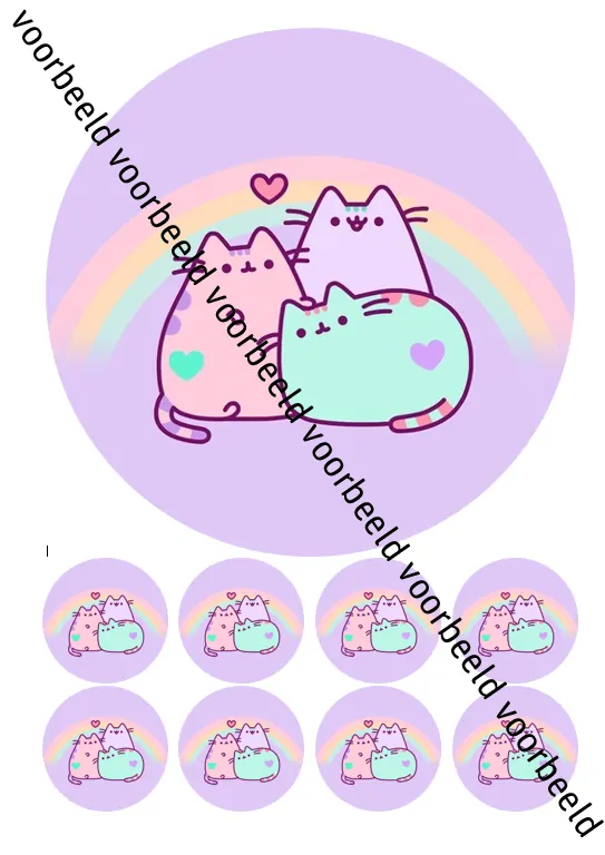 Eetbare taartprint pusheen 1 - 18 cm rond + 8 cupcake rondjes bij cake, bake & love 5 Eetbare taartprint pusheen 1 - 18 cm rond + 8 cupcake rondjes