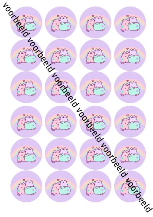 Eetbare cupcakeprint pusheen 1 - 24 cupcake rondjes