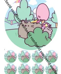 Eetbare Taartprint Pusheen 2 - 18 cm rond + 8 cupcake rondjes