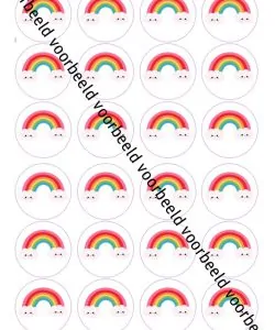 Eetbare Cupcakeprint Regenboog - 24 cupcake rondjes