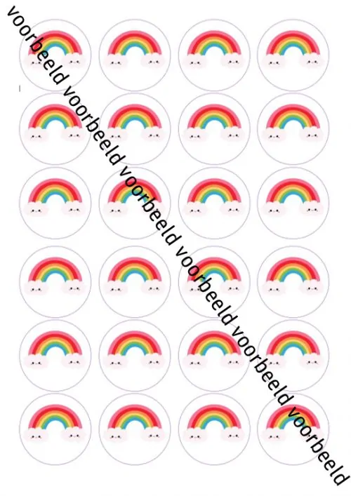 Eetbare cupcakeprint regenboog - 24 cupcake rondjes