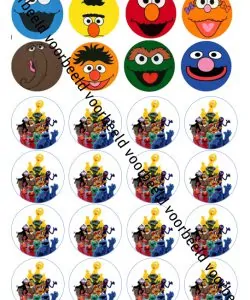 Eetbare Cupcakeprint Sesamstraat - 24 cupcake rondjes