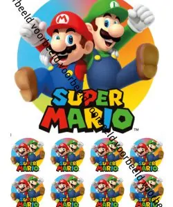 Eetbare Taartprint Super Mario 1 - 18 cm rond + 8 cupcake rondjes