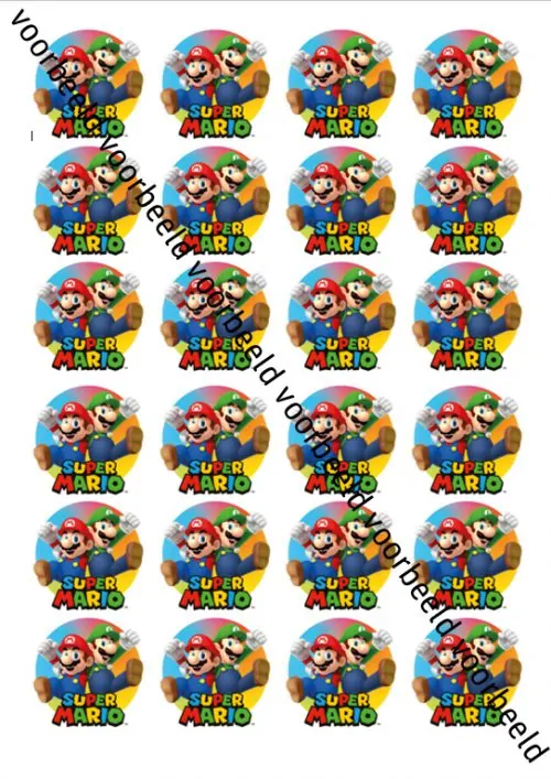 Eetbare cupcakeprint super mario 1 - 24 cupcake rondjes
