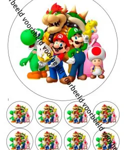Eetbare Taartprint Super Mario 2 - 18 cm rond + 8 cupcake rondjes
