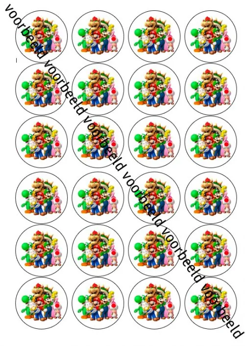 Eetbare cupcakeprint super mario 2 - 24 cupcake rondjes