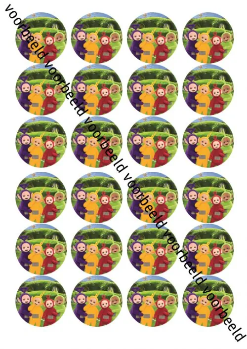 Eetbare cupcakeprint teletubbies - 24 cupcake rondjes