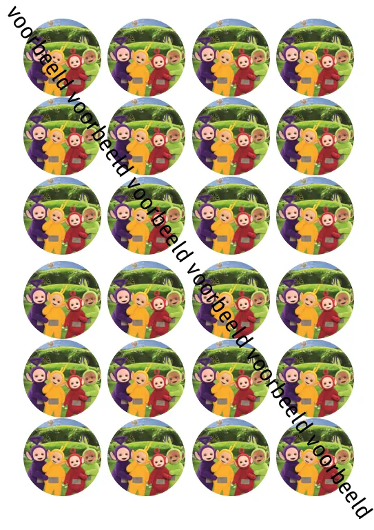 Eetbare cupcakeprint teletubbies - 24 cupcake rondjes bij cake, bake & love 5 Eetbare cupcakeprint teletubbies - 24 cupcake rondjes