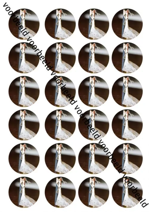 Eetbare cupcakeprint bruidspaar knijper - 24 cupcake rondjes