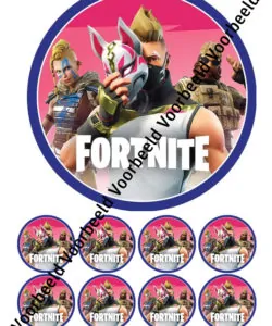 Eetbare Taartprint Fortnite 2 - 18 cm rond rond + 8 cupcake rondjes