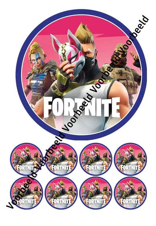 Eetbare taartprint fortnite 2 - 18 cm rond rond + 8 cupcake rondjes bij cake, bake & love 5 Eetbare taartprint fortnite 2 - 18 cm rond rond + 8 cupcake rondjes