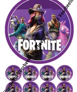 Eetbare Taartprint Fortnite 3 - 18 cm rond rond + 8 cupcake rondjes
