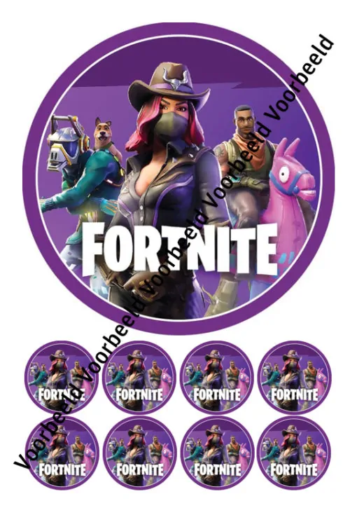Eetbare taartprint fortnite 3 - 18 cm rond rond + 8 cupcake rondjes