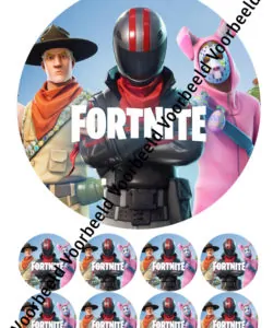 Eetbare Taartprint Fortnite 4 - 18 cm rond rond + 8 cupcake rondjes