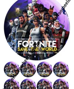 Eetbare Taartprint Fortnite 5 - 18 cm rond rond + 8 cupcake rondjes