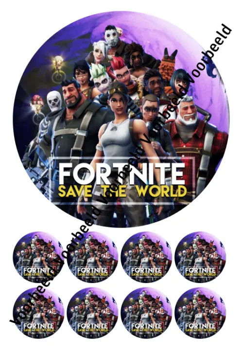 Eetbare taartprint fortnite 5 - 18 cm rond rond + 8 cupcake rondjes
