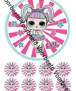 Eetbare Taartprint Lol Surprise - 18 cm rond + 8 cupcake rondjes