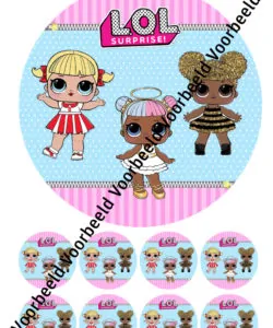 Eetbare Taartprint LOL Surprise 4 - 18 cm rond + 8 cupcake rondjes