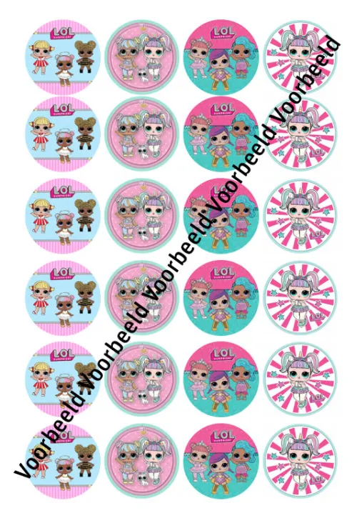 Eetbare cupcakeprint lol surprise 4 - 24 cupcake rondjes