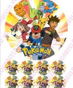 Eetbare Taartprint Pokémon - 18 cm rond + 8 cupcake rondjes