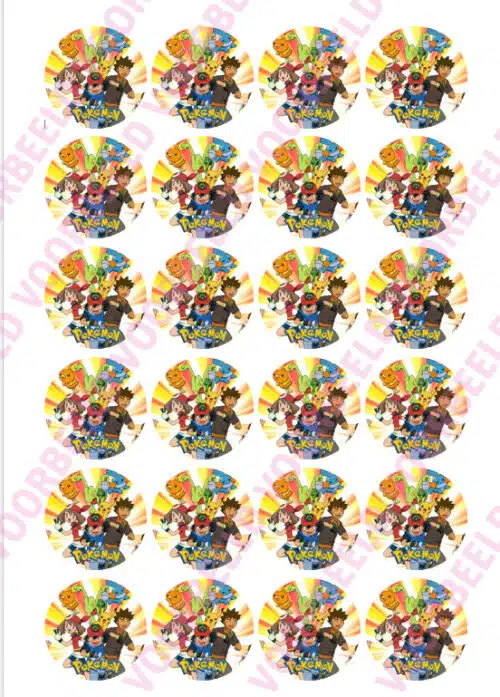 Eetbare cupcakeprint pokémon - 24 cupcake rondjes