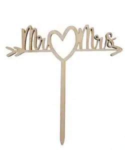Caketopper Mr Mrs met Pijl Hout