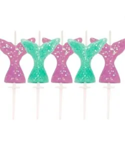 Zeemeerminstaart glitter kaarsjes 5 stuks