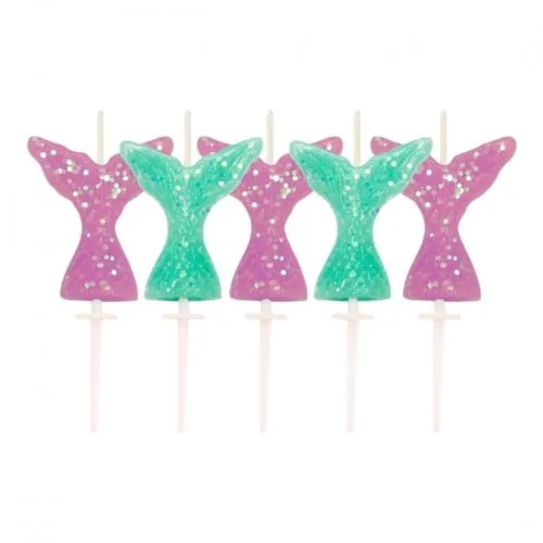 Zeemeerminstaart glitter kaarsjes 5 stuks