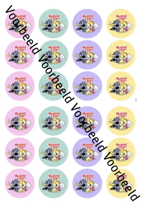 Eetbare cupcakeprint woezel en pip mix 2 - 24 cupcake rondjes