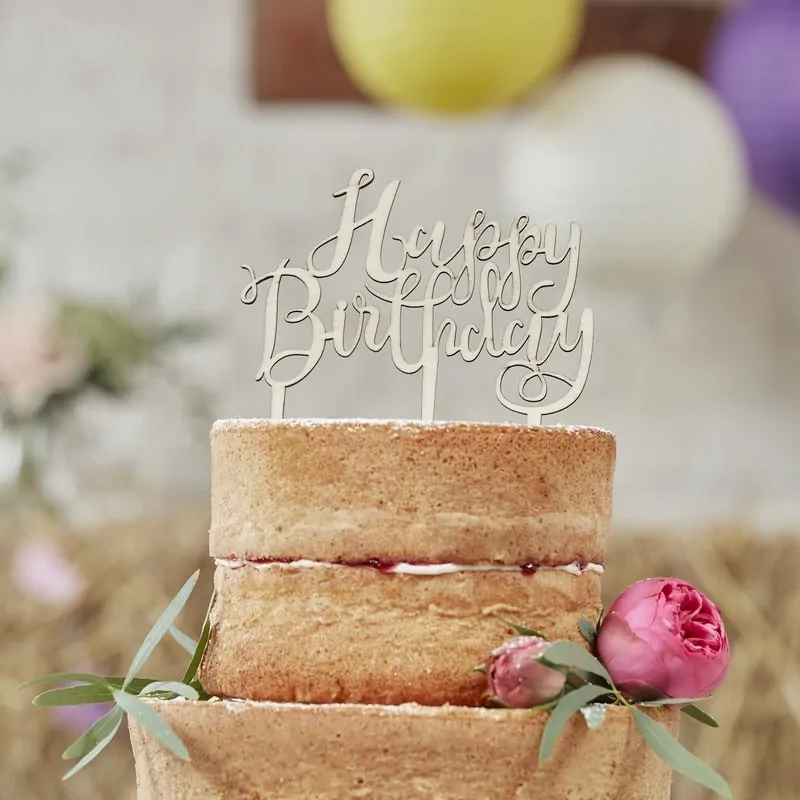 Wooden cake topper happy birthday bij cake, bake & love 5 Wooden cake topper happy birthday - afbeelding 2