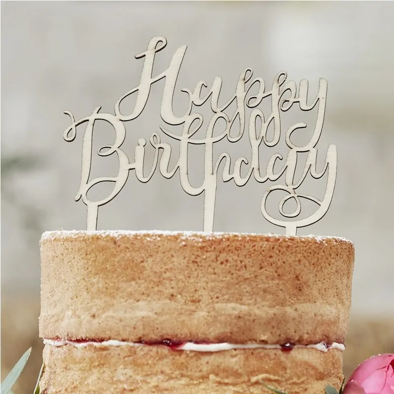 Wooden cake topper happy birthday bij cake, bake & love 4 Wooden cake topper happy birthday