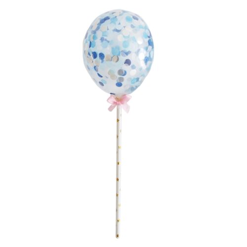 Ballon caketopper confetti ballon blauw